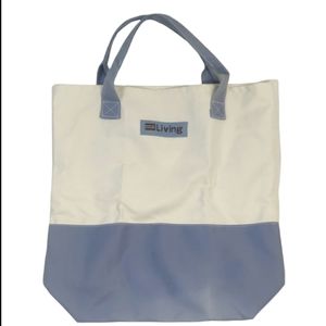 Vintage 1990s Martha Stewart Living Blue And Cream Colorblock Canvas Tote Bag